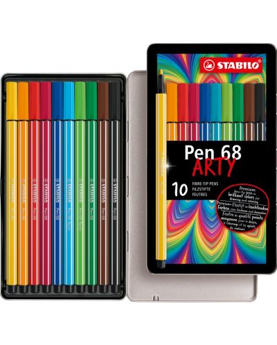 Флумастери Stabilo Arty - Pen 68, 10 цвята, метална кутия - 3