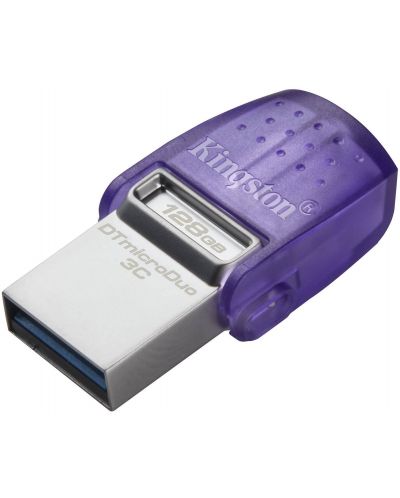 Флаш памет Kingston - DT microDuo 3C, 128GB, USB-A/C, лилава - 2