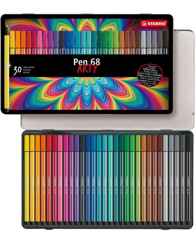 Флумастери Stabilo Arty - Pen 68, 30 цвята, метална кутия - 3