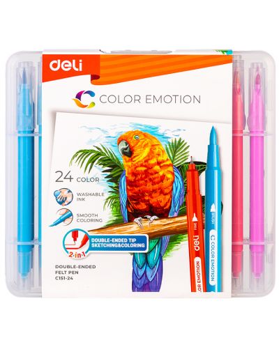 Флумастери Deli Color Emotion - EC151-24, 24 цвята, двувърхи - 1