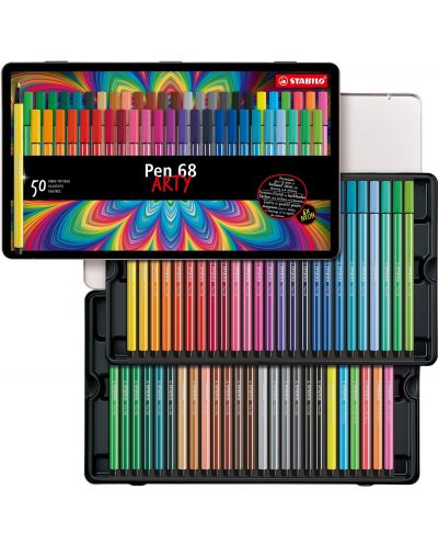 Флумастери Stabilo Arty - Pen 68, 50 цвята, метална кутия - 3