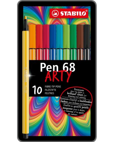 Флумастери Stabilo Arty - Pen 68, 10 цвята, метална кутия - 1