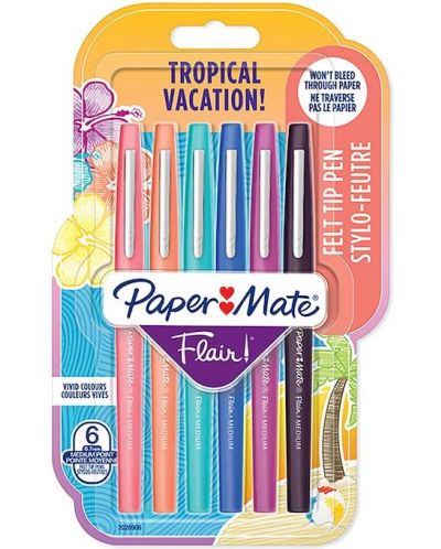 Флумастери Paper Mate Flair - Tropical Vacation, 6 цвята - 1
