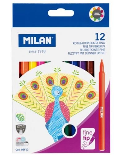 Флумастери с тънък връх Milan - 12 цвята - 1