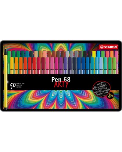 Флумастери Stabilo Arty - Pen 68, 50 цвята, метална кутия - 1
