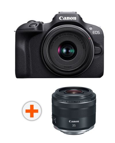 Фотоапарат Canon - EOS R100, RF-S 18-45mm, f/4.5-6.3 IS STM, Black + Обектив Canon - RF 35mm f/1.8 IS Macro STM - 1