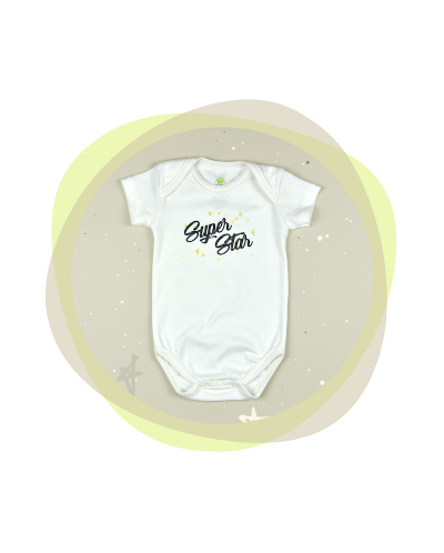 Памучно боди с къс ръкав For Babies - Super Star, 50 cm, 0 месеца - 1