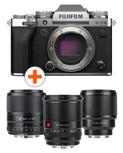 Фотоапарат Fujifilm X-T5, Silver + Обектив Viltrox - AF, 13mm, f/1.4, за Fuji X-mount + Обектив Viltrox - 56mm, f/1.4 XF за Fujifilm X, черен + Обектив Viltrox - AF 85mm, F1.8, II XF, FUJIFILM X - 1