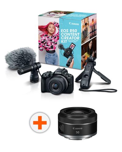 Фотоапарат Canon - EOS R50 Content Creator Kit, Black + Обектив Canon - RF 50mm, F/1.8 STM - 1