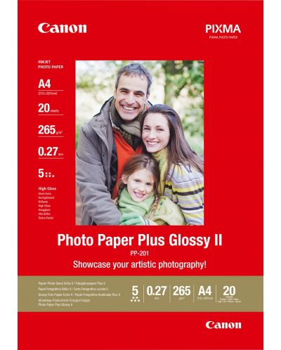 Фотохартия Canon - PP-201 Plus Glossy II, А4, 20 листа - 1