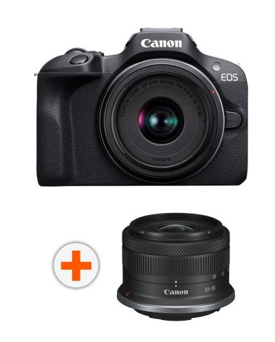 Фотоапарат Canon - EOS R100, RF-S 18-45mm, f/4.5-6.3 IS STM, Black + Обектив Canon - RF-S, 10-18mm, f/4.5-6.3, IS STM - 1