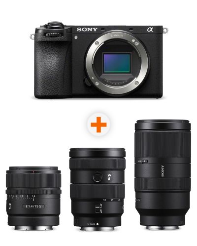 Фотоапарат Sony - Alpha A6700, Black + Обектив Sony - E, 15mm, f/1.4 G + Обектив Sony - E, 16-55mm, f/2.8 G + Обектив Sony - E, 70-350mm, f/4.5-6.3 G OSS - 1