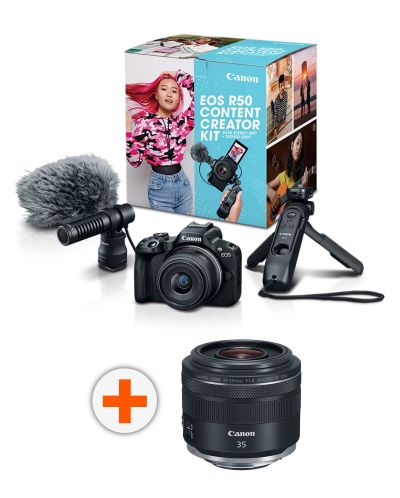 Фотоапарат Canon - EOS R50 Content Creator Kit, Black + Обектив Canon - RF 35mm f/1.8 IS Macro STM - 1