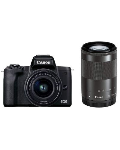 Фотоапарат Canon - EOS M50 Mark II, EF-M 15-45mm + 55-200mm, черен - 1