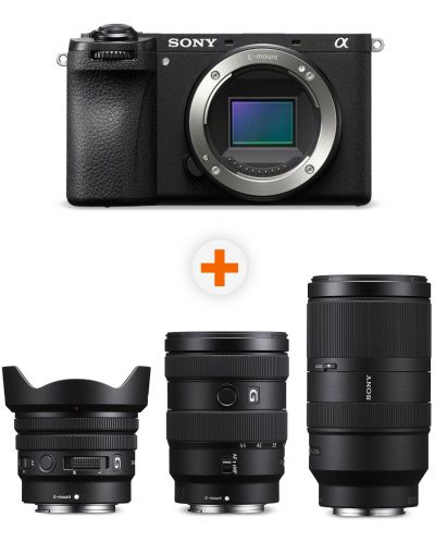 Фотоапарат Sony - Alpha A6700, Black + Обектив Sony - E PZ, 10-20mm, f/4 G + Обектив Sony - E, 70-350mm, f/4.5-6.3 G OSS + Обектив Sony - E, 16-55mm, f/2.8 G - 1