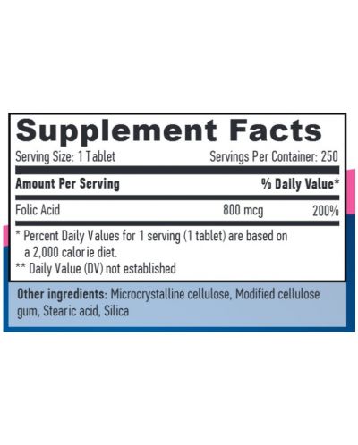 Folic Acid, 800 mcg, 250 таблетки, Haya Labs - 2