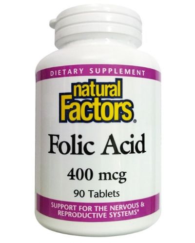 Folic Acid, 400 mcg, 90 таблетки, Natural Factors - 1