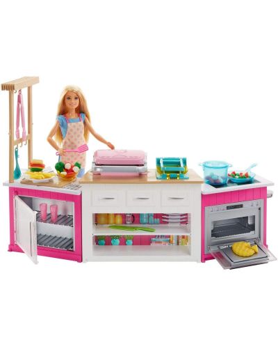 Игрален комплект Mattel Barbie - Кухнята на Барби, със звук и светлини - 9