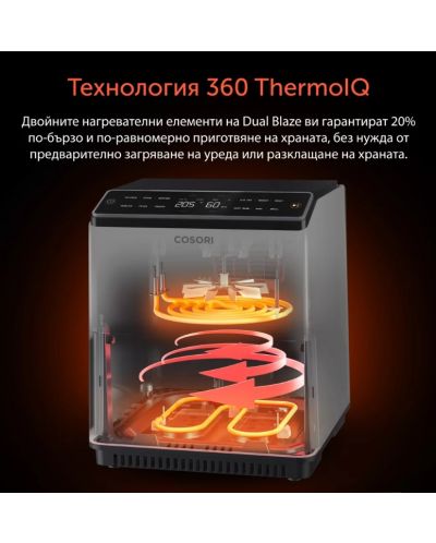 Фритюрник с горещ въздух Cosori - Dual Blaze XXXL, 1750W, 6.4L, сив - 2