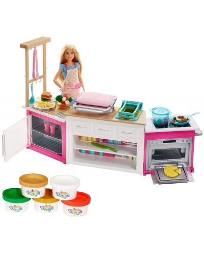 Игрален комплект Mattel Barbie - Кухнята на Барби, със звук и светлини - 1