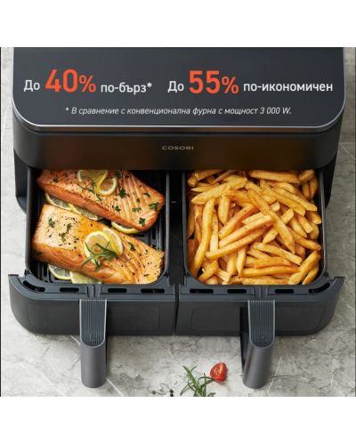 Фритюрник с горещ въздух Cosori - Dual Basket, 1750W, 8.5 l, черен - 3