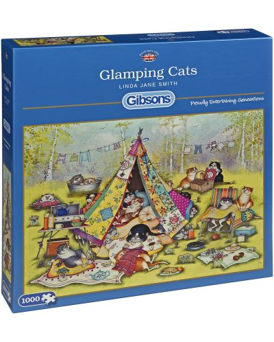 Пъзел Gibsons от 1000 части - Котки на пикник, Линда Джейн Смит