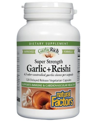 GarlicRich Super Strenght Garlic + Reishi, 120 капсули, Natural Factors - 1