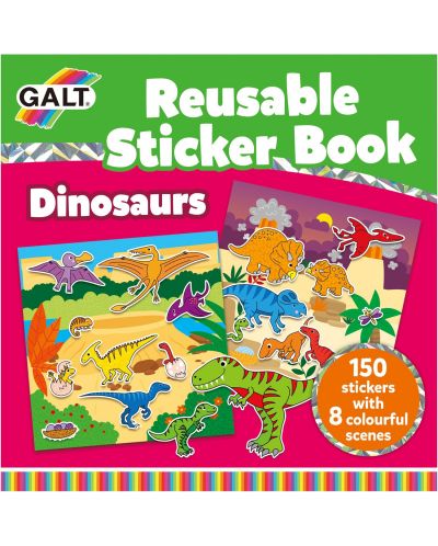 Книжка със стикери Galt - Динозаври, 150 стикера за многократна употреба - 1