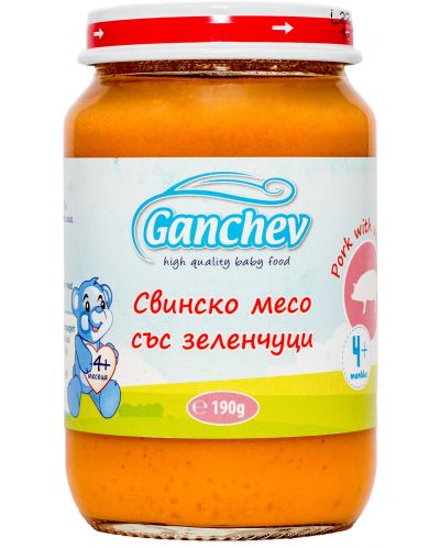 Пюре Ganchev - Свинско със зеленчуци, 190 g - 1