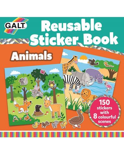 Книжка със стикери Galt - Животни. 150 стикера за многократна употреба - 1
