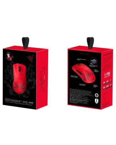 Гейминг мишка Razer - DeathAdder V3 Pro Faker Edition, оптична, безжична, червена - 3