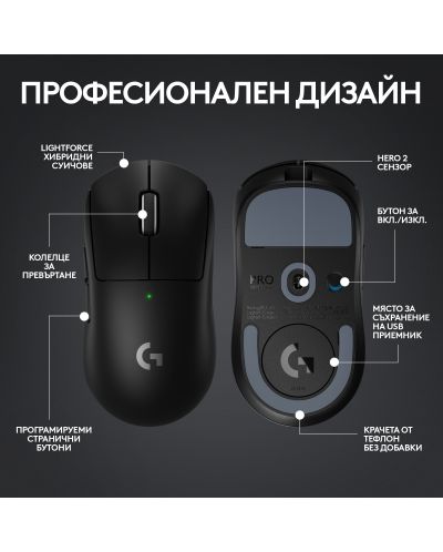 Гейминг мишка Logitech - G Pro X Superlight 2, оптична, безжична, черна - 7
