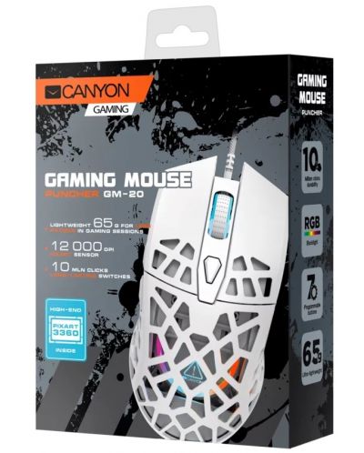 Гейминг мишка Canyon - Puncher GM-20, оптична, бяла - 6
