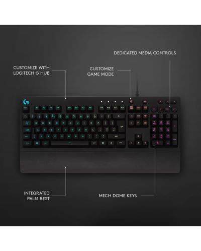 Гейминг клавиатура Logitech - G213 Prodigy, RGB, черна - 7