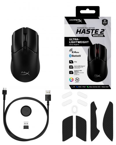 Гейминг мишка HyperX - Pulsefire Haste 2, оптична, безжична, черна - 9