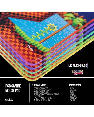 Гейминг подложка за мишка Erik - Sonic, XXL, мека, многоцветна - 7