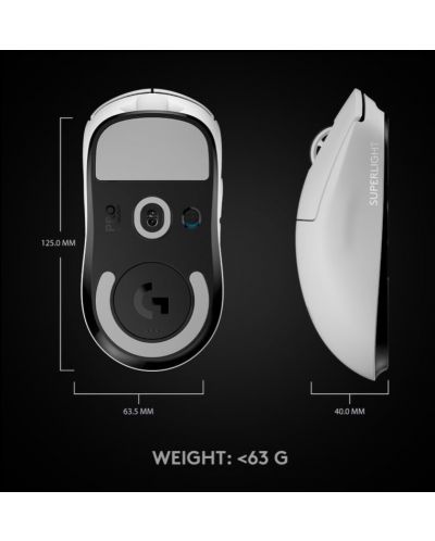 Гейминг мишка Logitech - PRO X SUPERLIGHT, оптична, безжична, бяла - 10