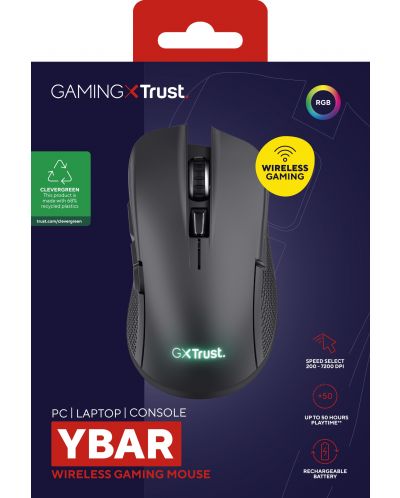 Гейминг мишка Trust - GXT 923 Ybar, оптична, безжична, черна - 7