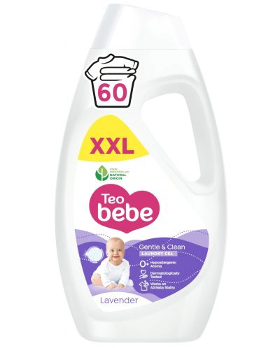 Гел за пране Teo Bebe Gentle & Clean - Лавандула, 60 пранета, 2.7 l - 1