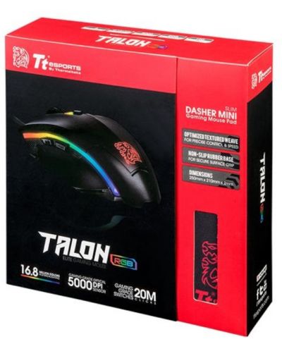 Гейминг комплект Thermaltake - мишка Talon Elite RGB, оптична, подложка, черен - 7