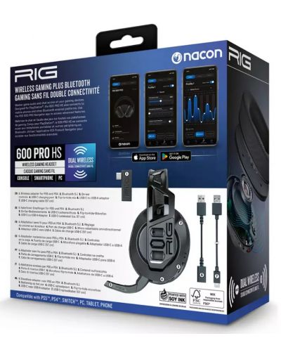 Гейминг слушалки Nacon - RIG 600 Pro HS, PS4, безжични, черни - 8
