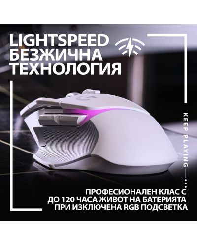 Гейминг мишка Logitech - G502 X Plus EER2, оптична, безжична, бяла - 4