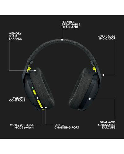 Гейминг слушалки Logitech - G435, безжични, черни - 9