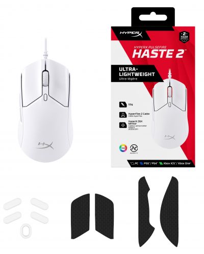 Гейминг мишка HyperX - Pulsefire Haste 2, оптична , бяла - 8