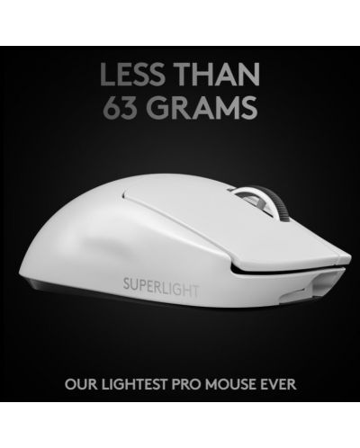 Гейминг мишка Logitech - PRO X SUPERLIGHT, оптична, безжична, бяла - 5