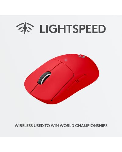 Гейминг мишка Logitech - Pro X Superlight, оптична, безжична, червена - 4