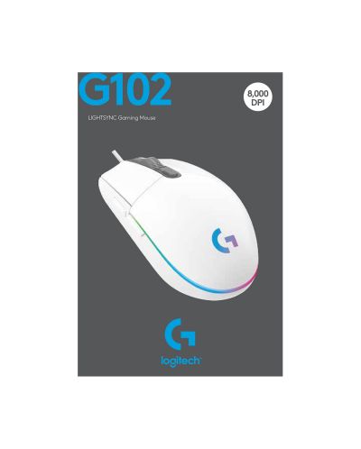 Гейминг мишка Logitech - G102 Lightsync, оптична, RGB, бяла - 11