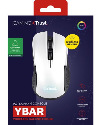 Гейминг мишка Trust - GXT 923 Ybar, оптична, безжична, бяла - 5