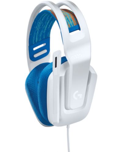 Гейминг слушалки Logitech - G335, бели/сини - 2