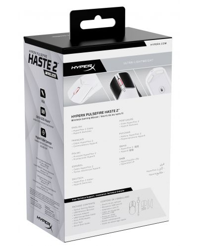 Гейминг мишка HyperX - Pulsefire Haste 2, оптична, безжична, бяла - 9
